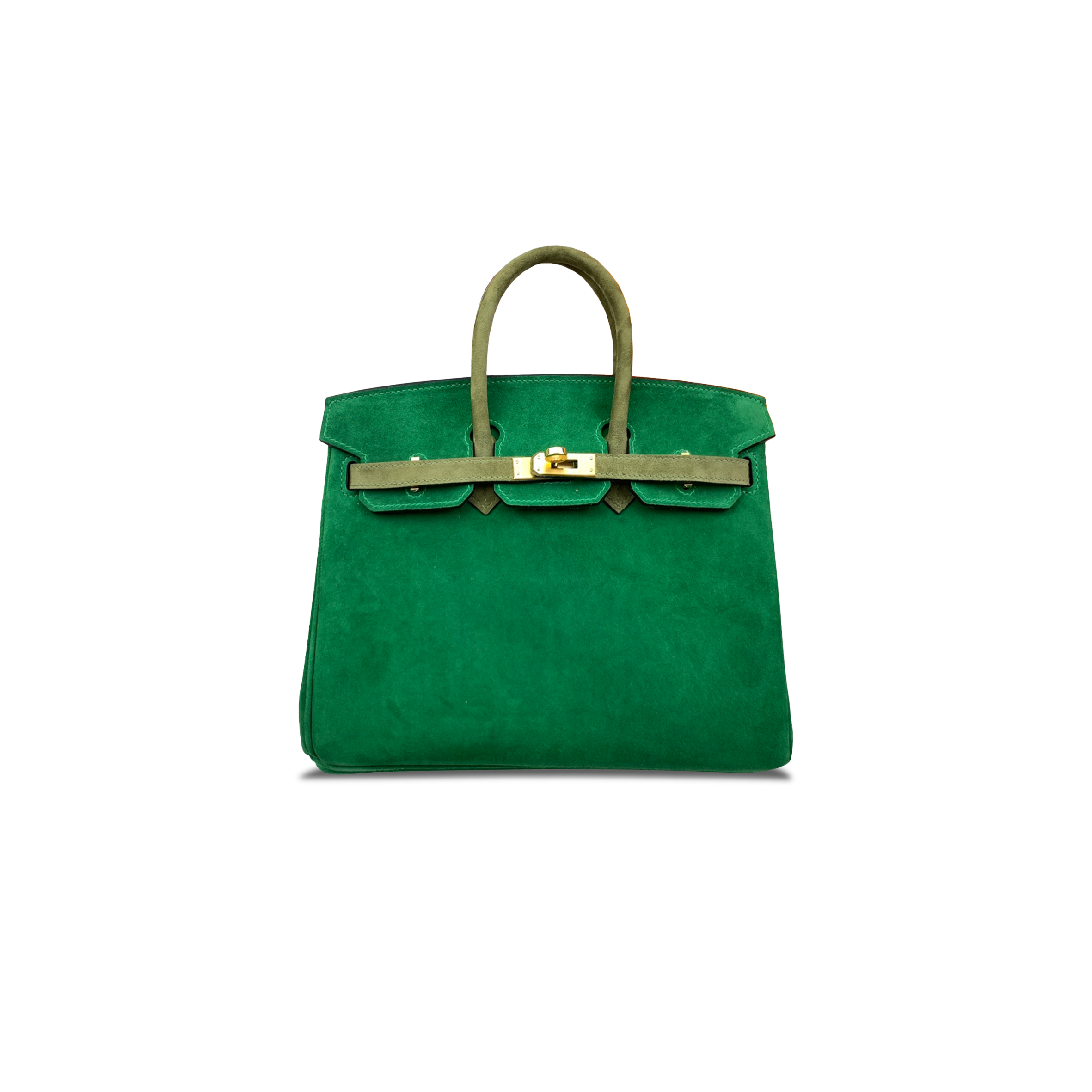 HERMÈS MASTER BIRKIN 25 CHAMOIS BAMBOO GREEN AND JUNGLE GREEN HORSESHOE PRINT GOLD BUCKLE H028369CC90 (25*20*13cm)